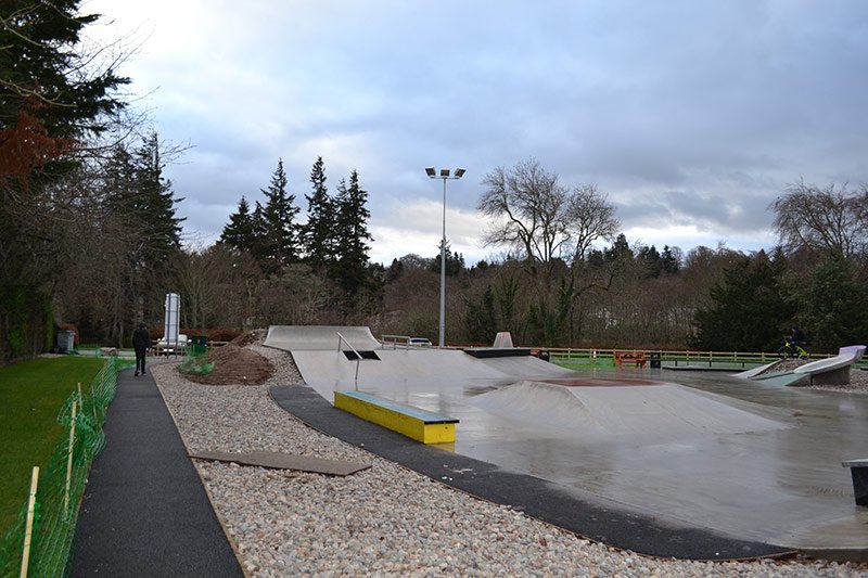 Newly fitted lights on a skate park